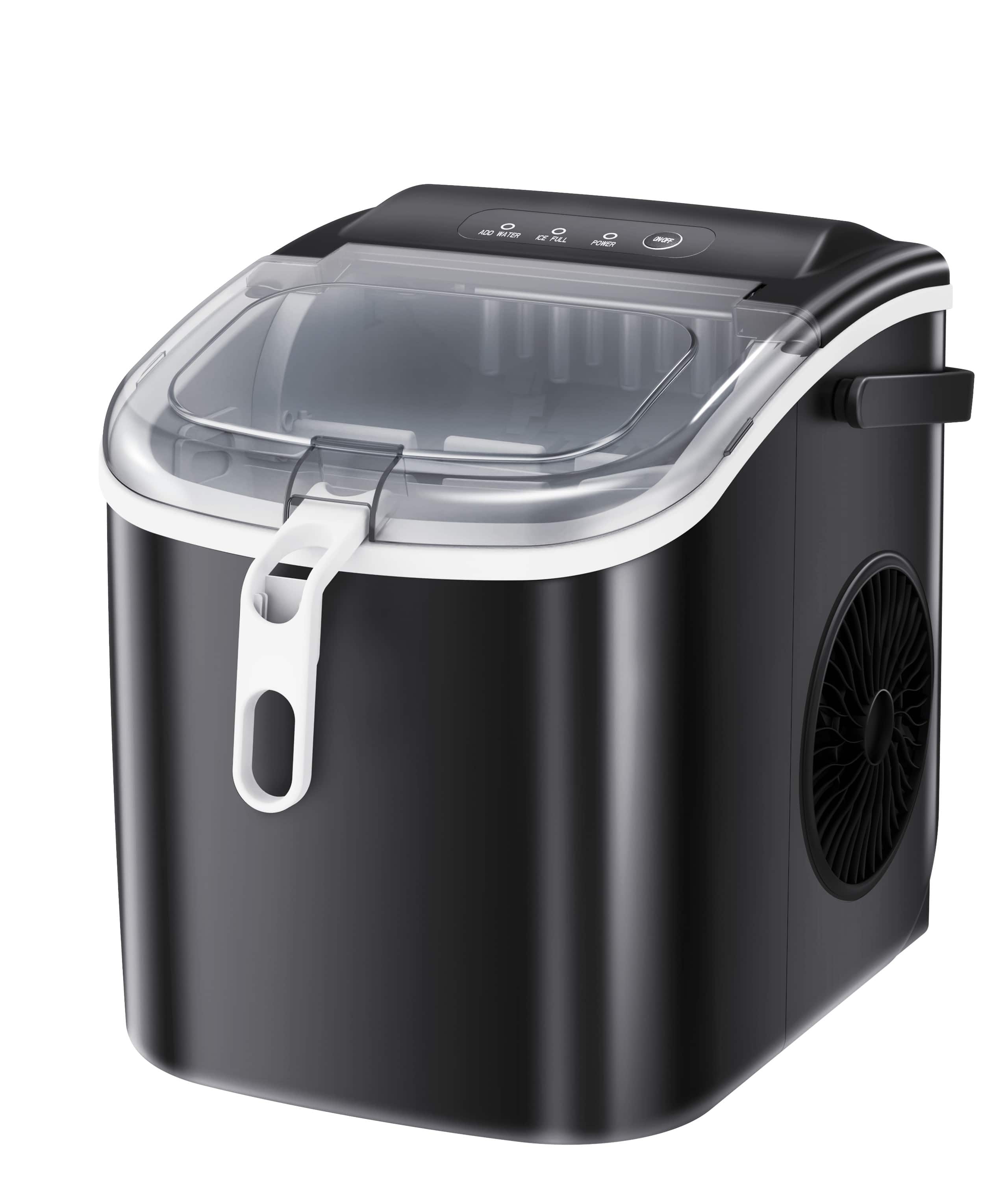Front. LHRIVER - Portable Countertop Ice Maker with Carrying Handle and Scoop, 9 Ice Cubes in 6 Minutes, 26 lbs Daily Output - Black.