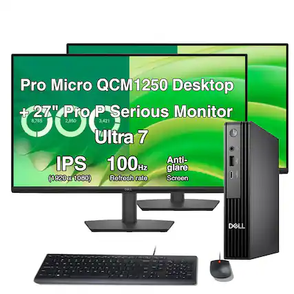 Pro Micro QCM1250 Desktop + 27" Pro P Serious Monitor Ge 8,785 2,850 3,421 Ultra 7 IPS 100Hz Anti-glare (1920x1080) Refresh rate Screen DOLL DELL