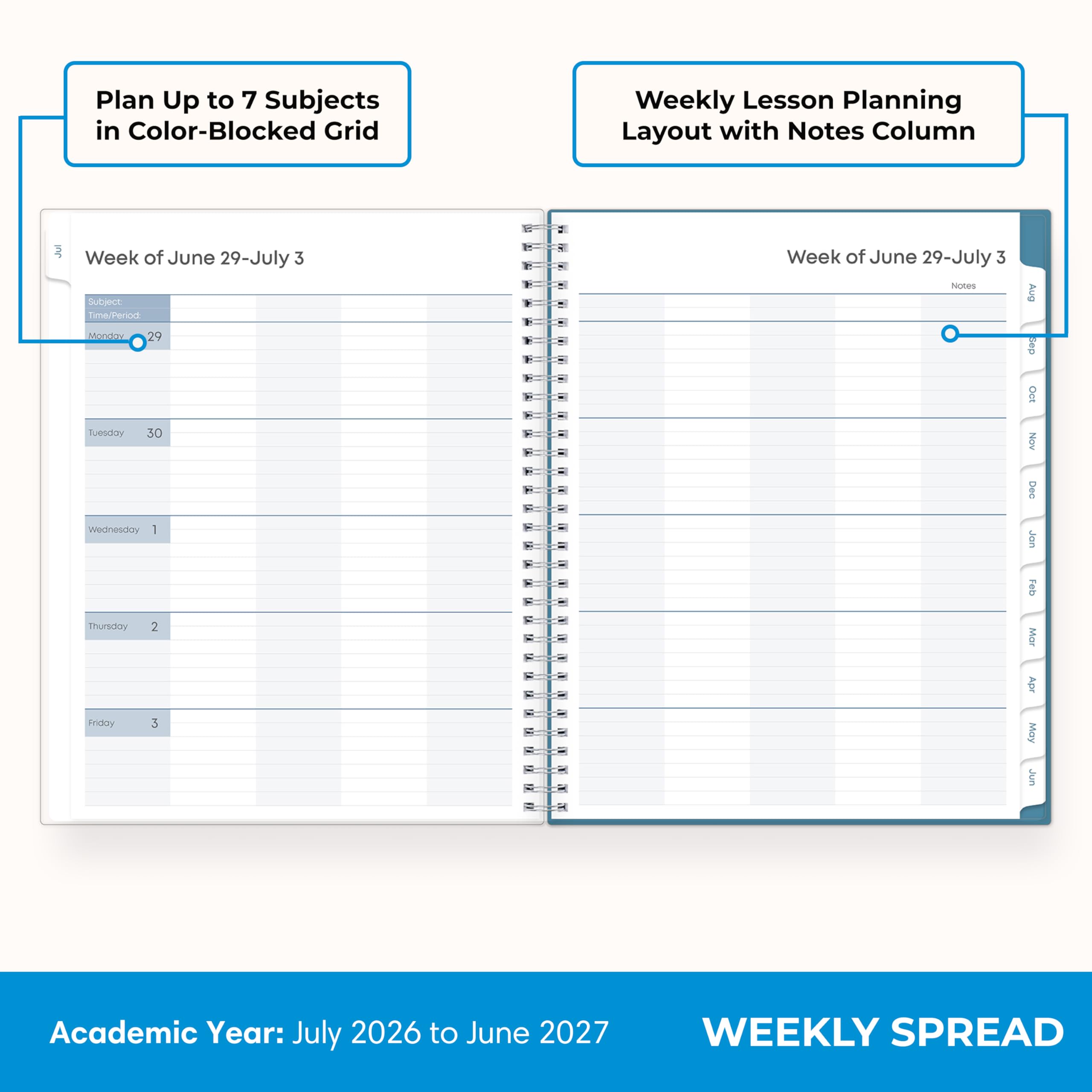 Blue Sky 2026 2027 Weekly & Monthly Academic Planner, 8.5