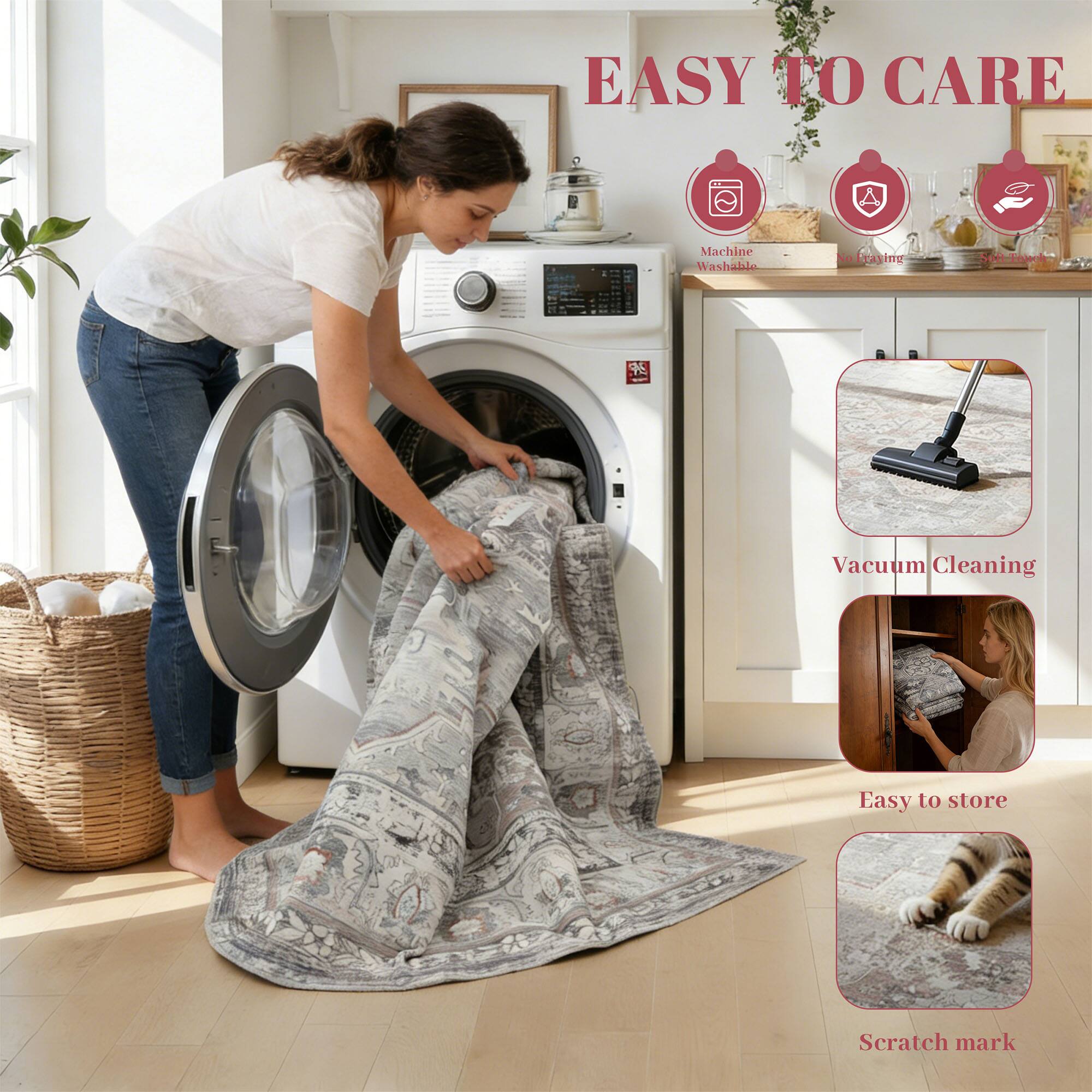 EASY TO CARE

- Machine Washable
- No fading
- Vacuum Cleaning
- Easy to store
- Scratch mark