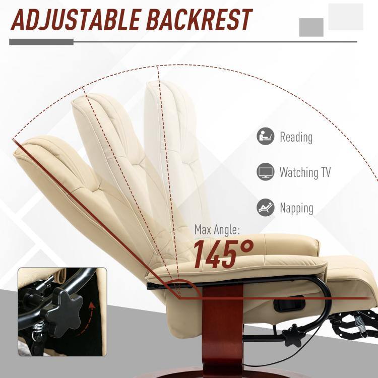 ADJUSTABLE BACKREST

Reading  
Watching TV  
Napping  

Max Angle: 145°
