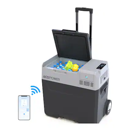 Front. Boyel Living - 52-Quart 12V Portable Compressor Cooler Freezer with App Control and Wheels - Black and Gray.