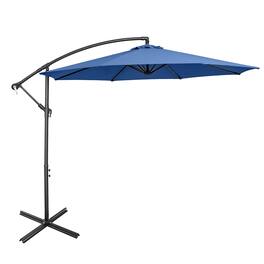 Costway - 10 FT Patio Offset Umbrella w/8 Ribs Cross Base Tilt - Navy Blue