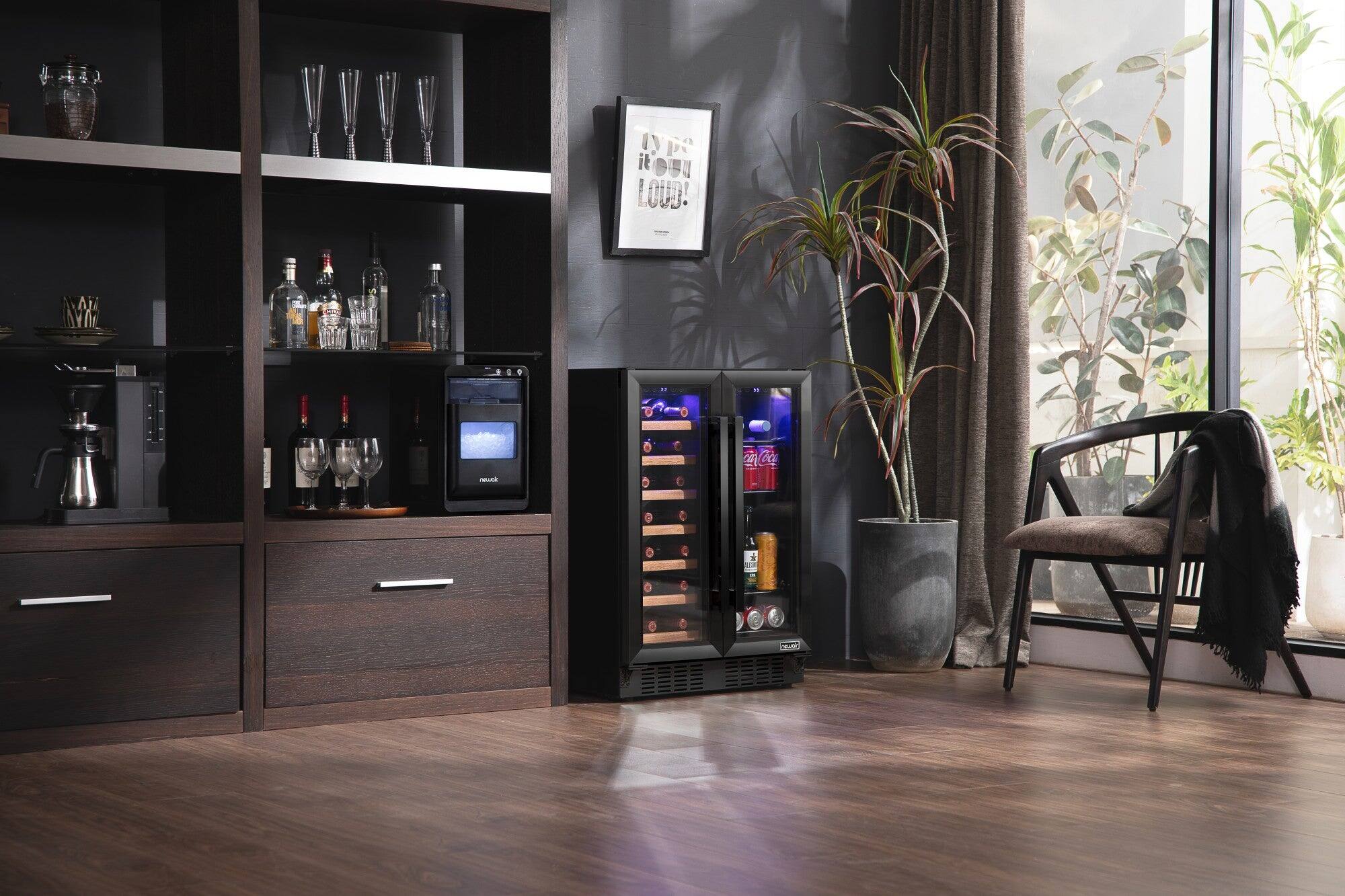 Alt View 8. NewAir - Newair Dual Zone 24 in. Built-In 20 Bottle and 78 Can Wine and Beverage Cooler with French Doors – Black Stainless Steel - Black Stainless Steel.