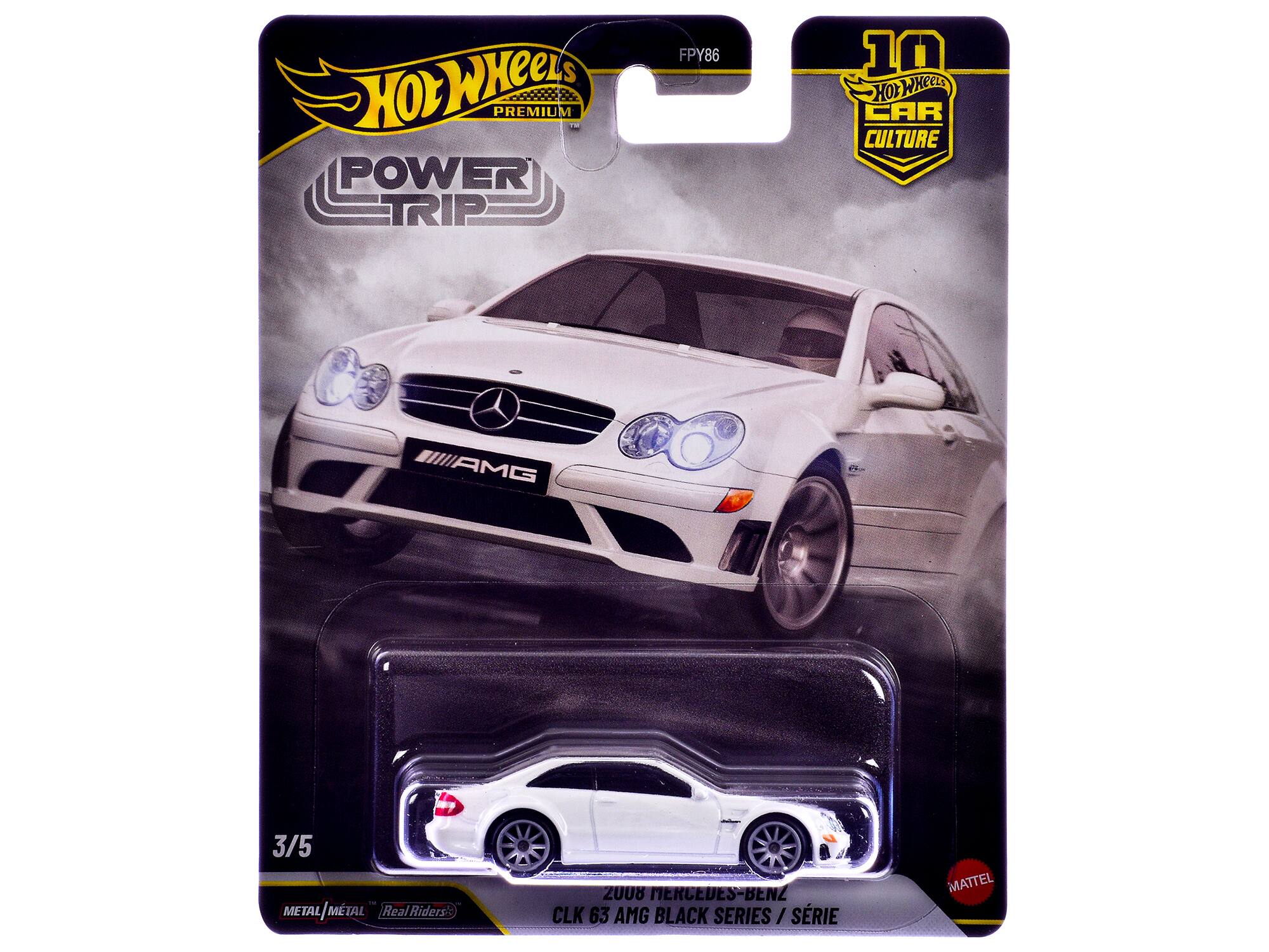 HOT WHEELS  
HOT WHEELS PREMIUM  
POWER TRIP  
FPY86  
10  
HOT WHEELS CAR CULTURE  
AMG  
3/5  
METAL / METAL  
Real Riders  
2008 MERCEDES-BENZ CLK 63 AMG BLACK SERIES / SÉRIE  
MATTEL