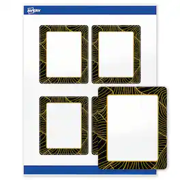Avery - Rectangle Labels, Black Border with Gold Pattern, 4" x 3-1/3", Glossy, Black Border with Gold Veins - White