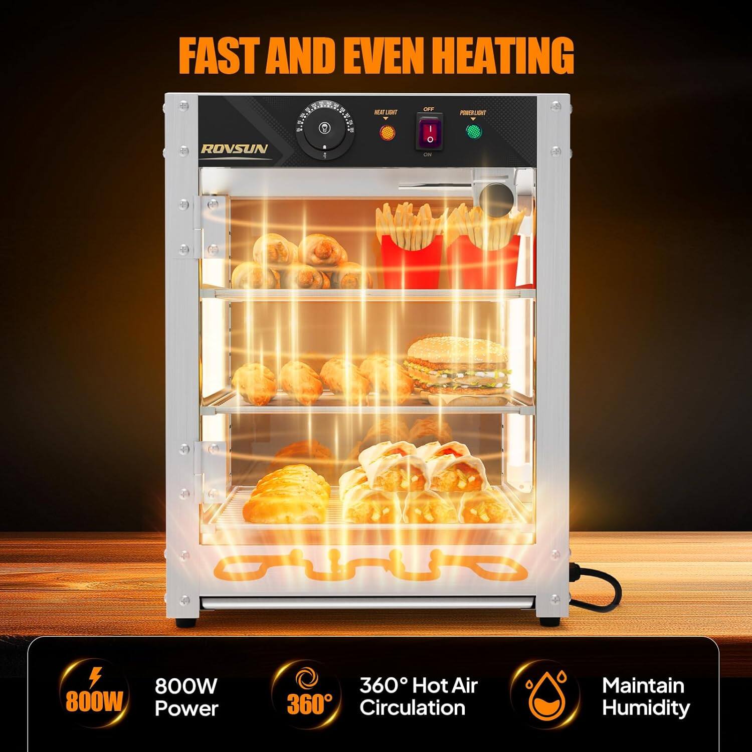 FAST AND EVEN HEATING

800W Power

360° Hot Air Circulation

Maintain Humidity