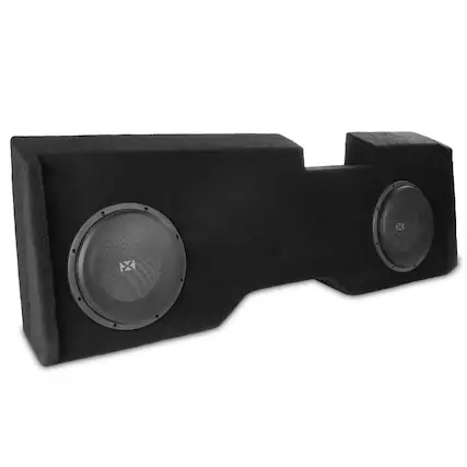 Front. NVX - 2014-2018 Silverado/Sierra Crew Cab Bass Package - Dual 10" Sealed Subwoofer Enclosure & Amplifier Bundle - Black.