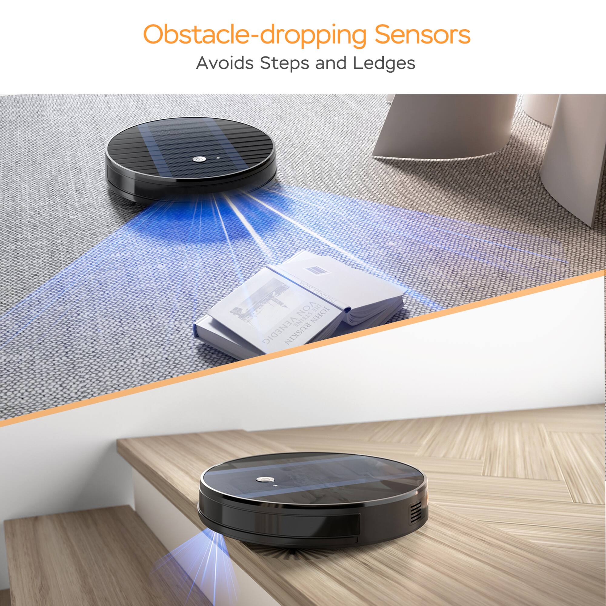 Obstacle-dropping Sensors  
Avoids Steps and Ledges