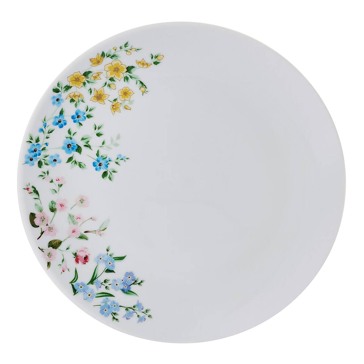 Back. Studio Nova - 12-Piece Porcelain Dinnerware Set Fiona Floral Pattern - White with Multi Colored Wild Flowers.