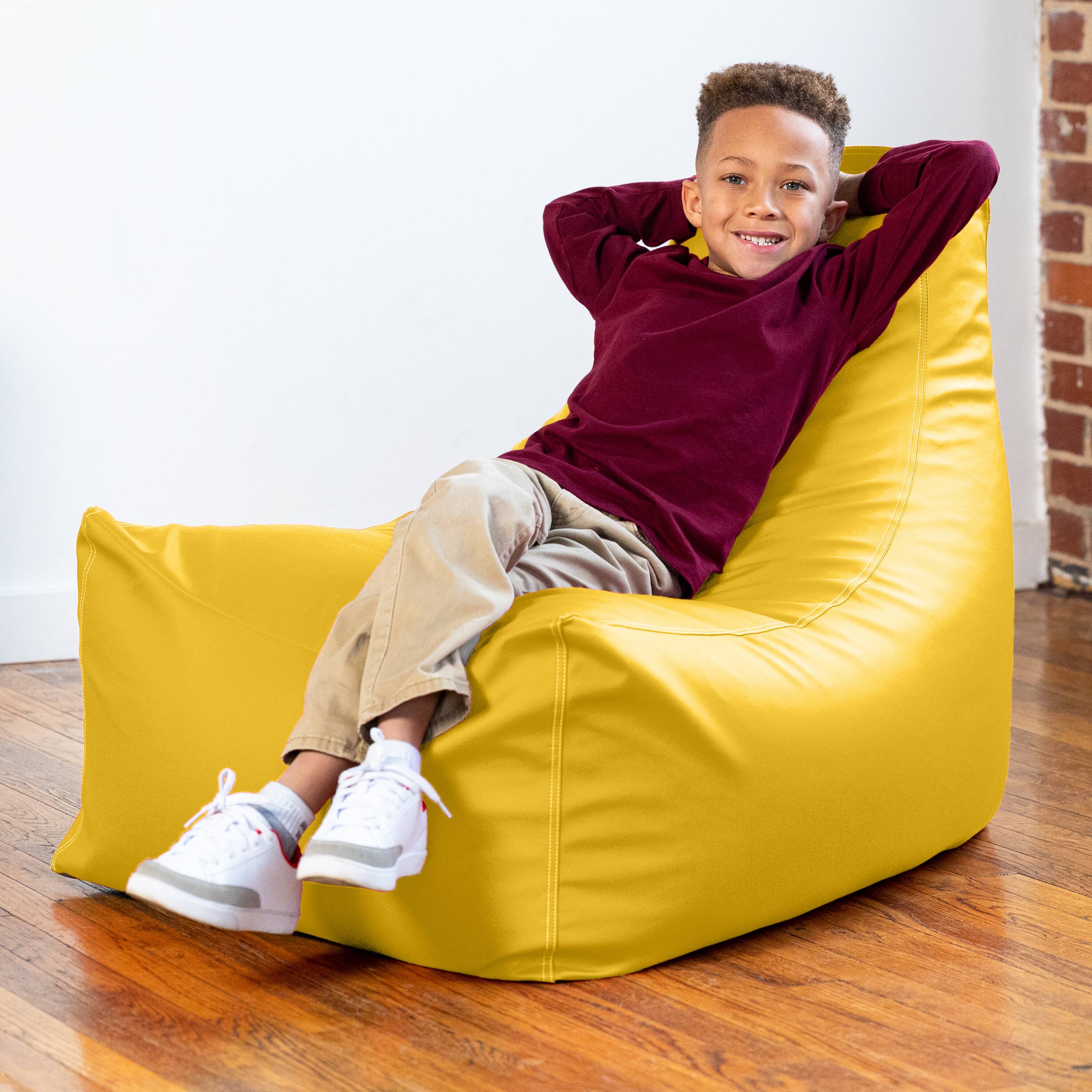 Angle. Jaxx - Jaxx Pezzi Premium Vinyl Classroom Bean Bag Chair, Yellow - Yellow.