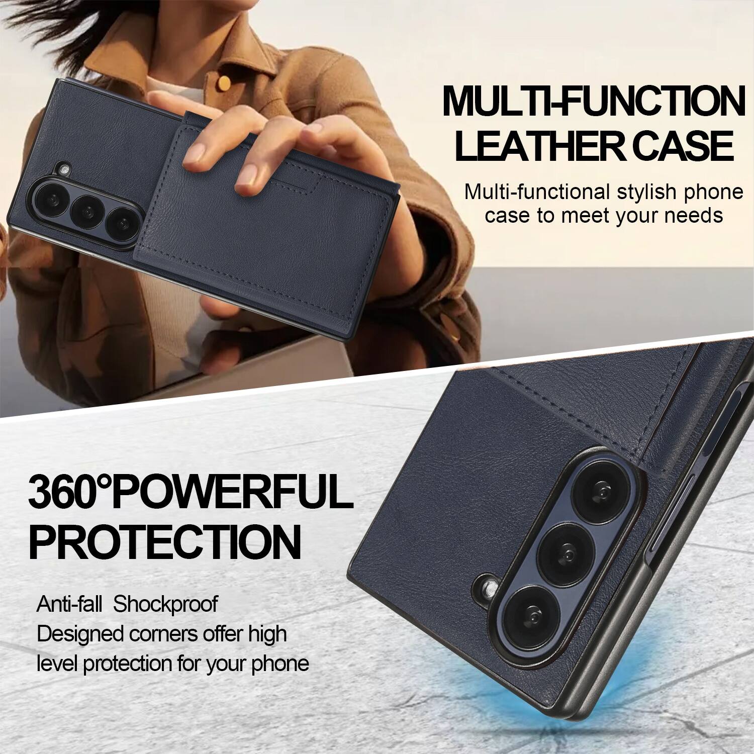 MULTI-FUNCTION LEATHER CASE

Multi-functional stylish phone case to meet your needs

360° POWERFUL PROTECTION

Anti-fall Shockproof
Designed corners offer high level protection for your phone
