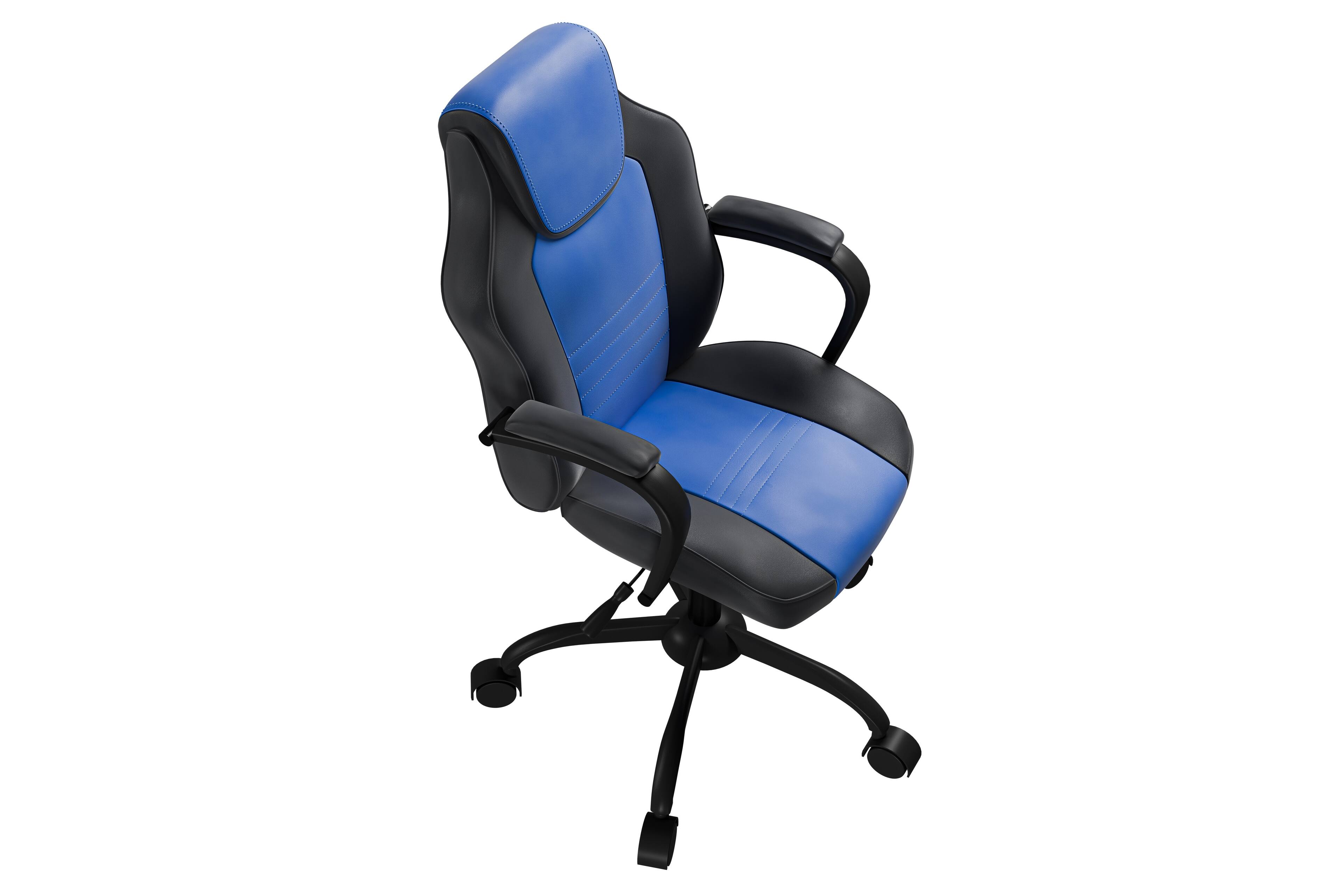 Back. APRILSOUL - Gaming Office Chair Blue And Black Faux Leather 1pc Chairs Casters Plush Padded Chair w Arms Comfortable Modern Stylish - Black,Black+Blue,Blue.