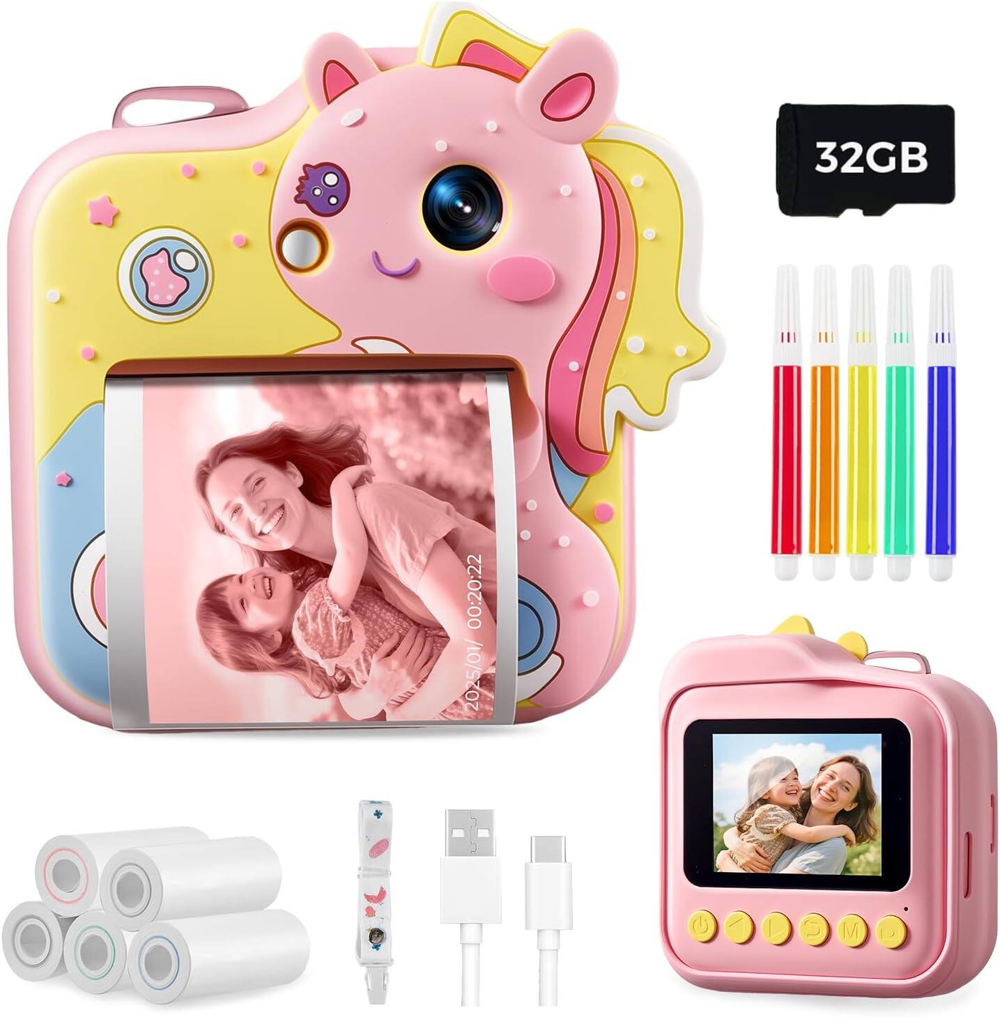 MUNBYN - Kids Camera Instant Print - Pink
