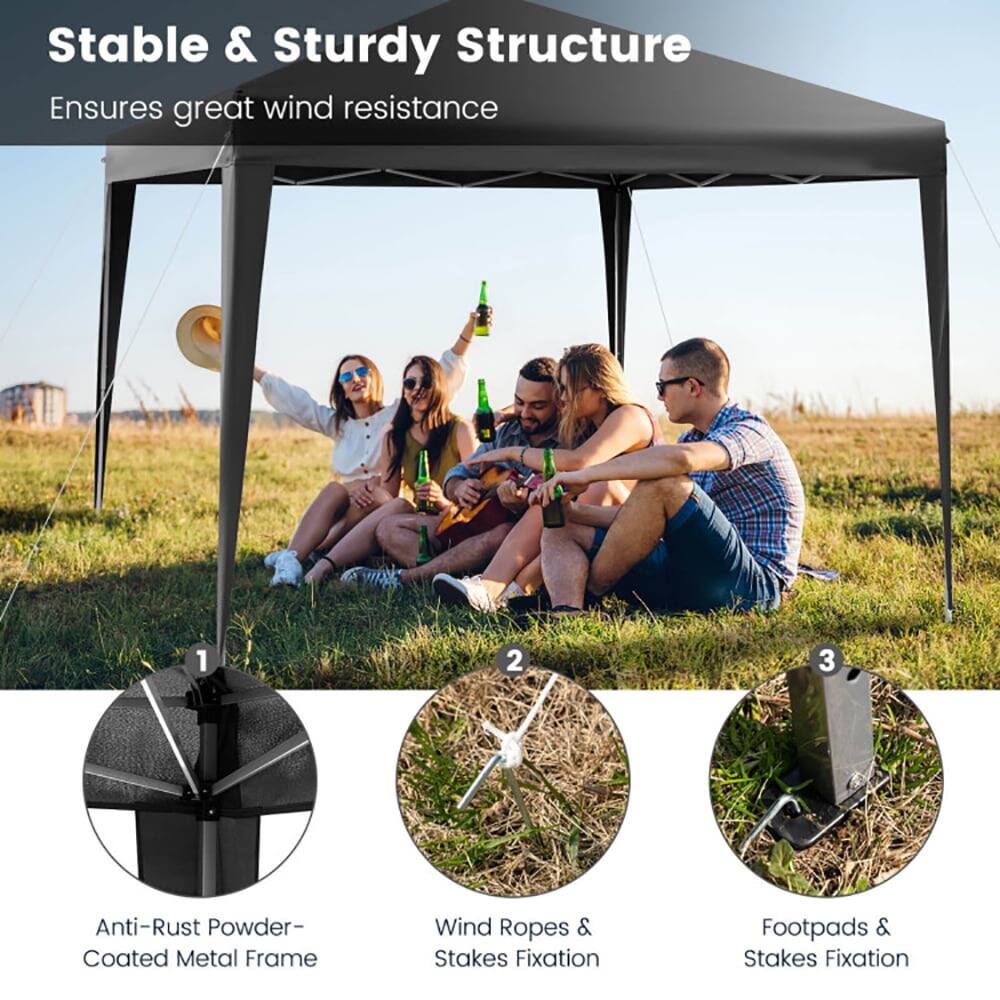 Stable & Sturdy Structure  
Ensures great wind resistance  

1. Anti-Rust Powder-Coated Metal Frame  
2. Wind Ropes & Stakes Fixation  
3. Footpads & Stakes Fixation