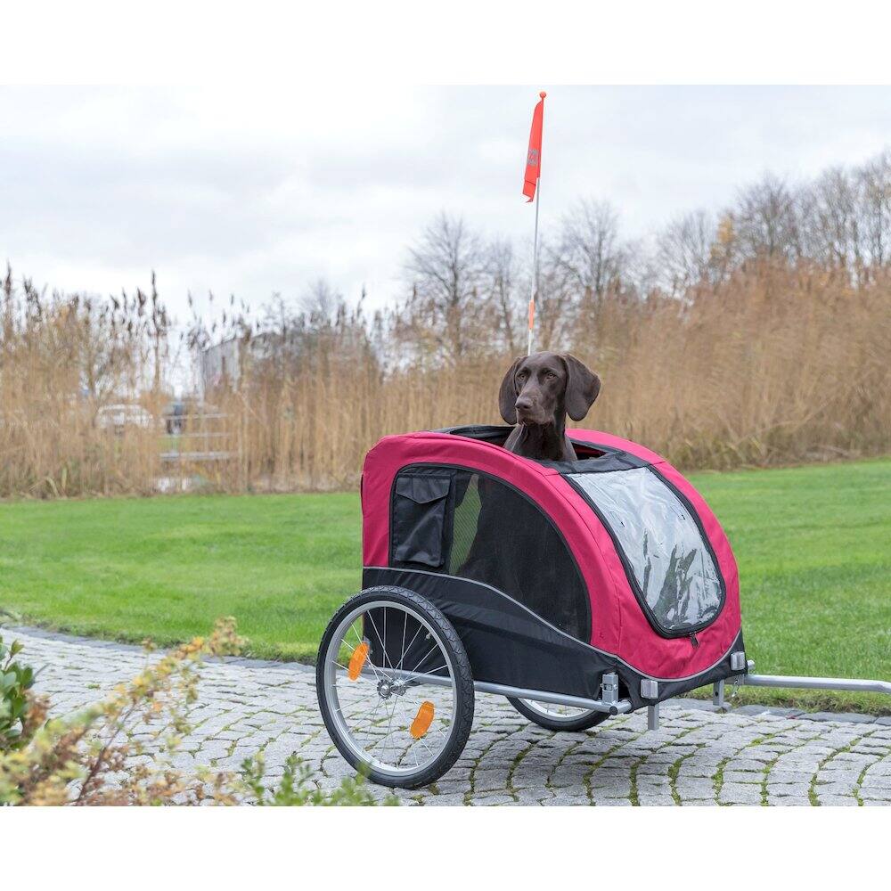 Left. TRIXIE - Foldable 2-in-1 Bicycle Trailer for Dogs with Windows, Black & Red - Black/Red.