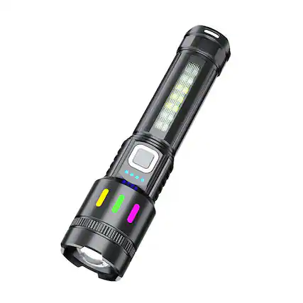 Front. Cluzine - Rechargeable LED Flashlight,Digital Power Display,USB Charging for Camping.