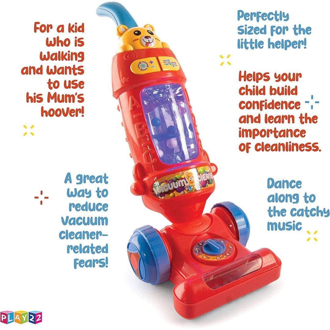 For a kid  
Who is  
Walking  
and Wants  
to use  
his Mum's  
hoover!

Perfectly  
Sized for the  
little helper!

Helps your  
child build  
confidence  
and learn the  
importance  
of cleanliness.

A great  
way to  
reduce  
Vacuum  
cleaner-  
related  
Fears!

Dance  
along to  
the catchy  
music
