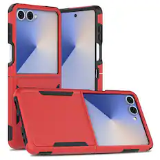 Front. Entronix - Entronix Case Compatible with Galaxy Z Flip 7 - Soft-Touch Dual-Layer Sleek Cover - Red.