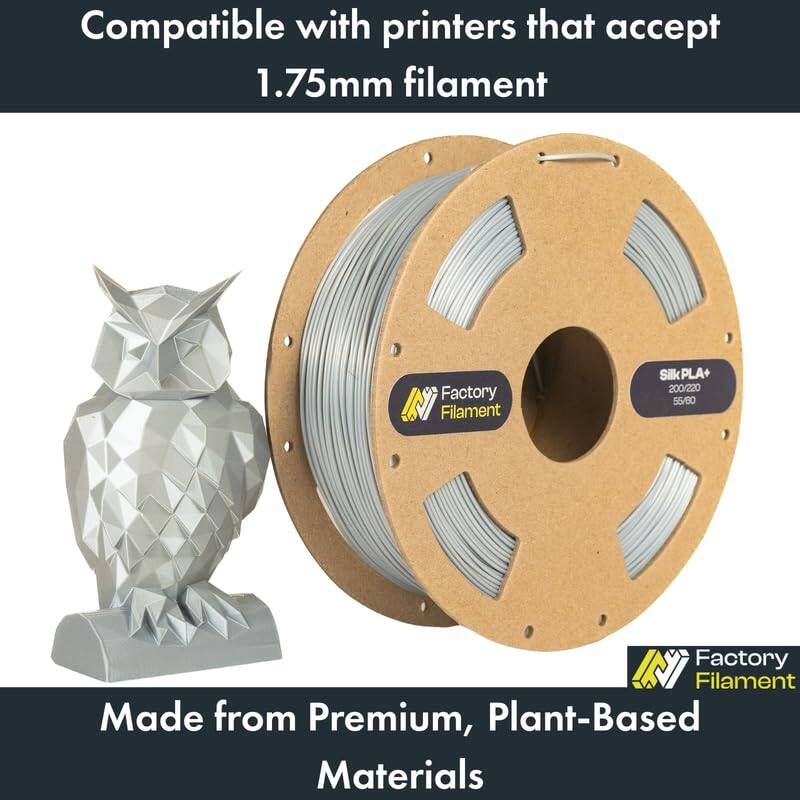Compatible with printers that accept 1.75mm filament

Factory IN Filament Silk PLA+ 200/220 55/60 IN

Factory Filament Made from Premium, Plant-Based Materials