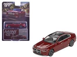 BMW i7 xDrive60 Aventurin Limited Edition 1/64 Diecast Model Car by Mini GT - Red Metallic
