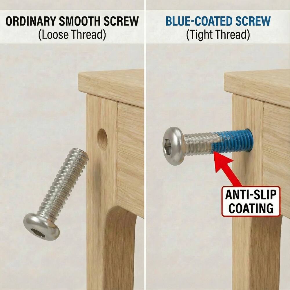 ORDINARY SMOOTH SCREW (Loose Thread)

BLUE-COATED SCREW (Tight Thread)

ANTI-SLIP COATING