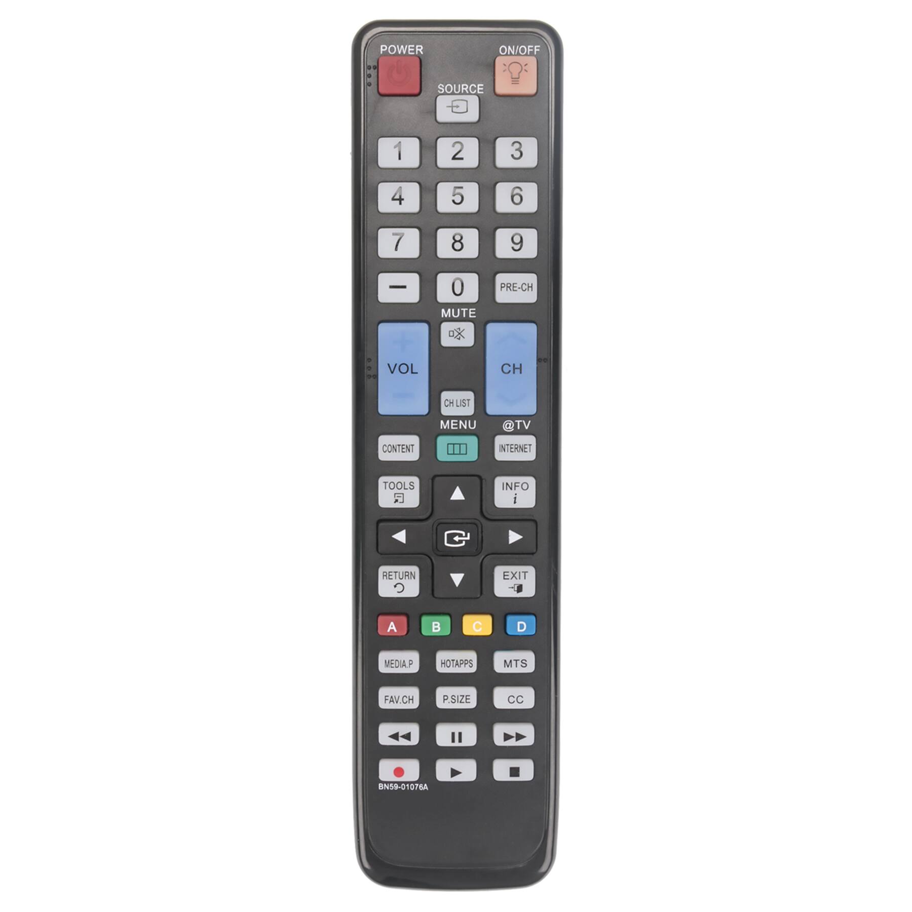 POWER ON/OFF SOURCE 1 2 3 4 5 6 7 8 9 0 MUTE PRE-CH VOL CH CH LIST MENU TV CONTENT INTERNET TOOLS INFO RETURN EXIT A B C D MEDIAP HOTAPPS MTS FAVCH PSIZE CC BN59-01D76A