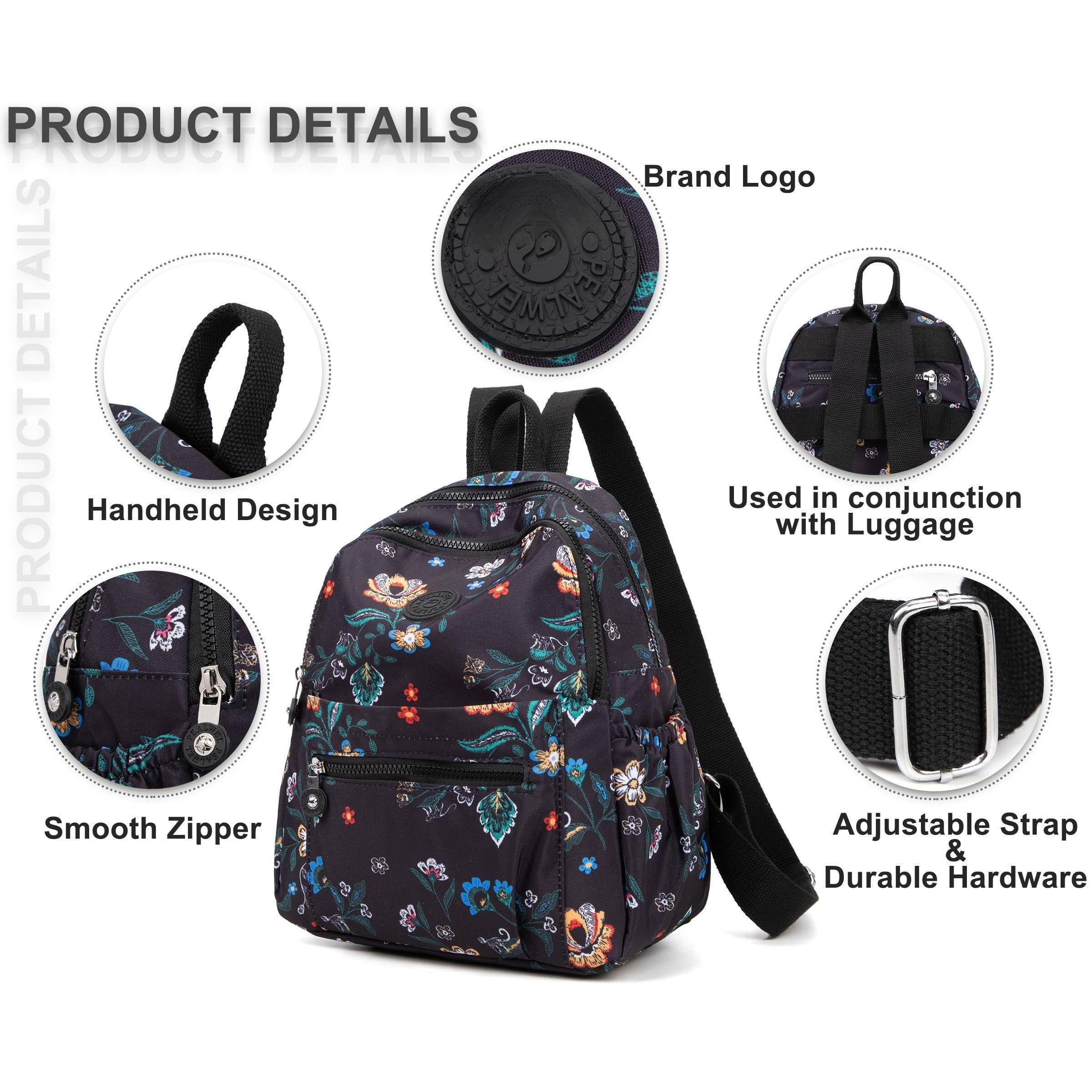 Back. Stamp n Camp - Mini Backpack Purse For Women Small Nylon Backpacks Ladies Anti Travel Bag (flower) - Black.