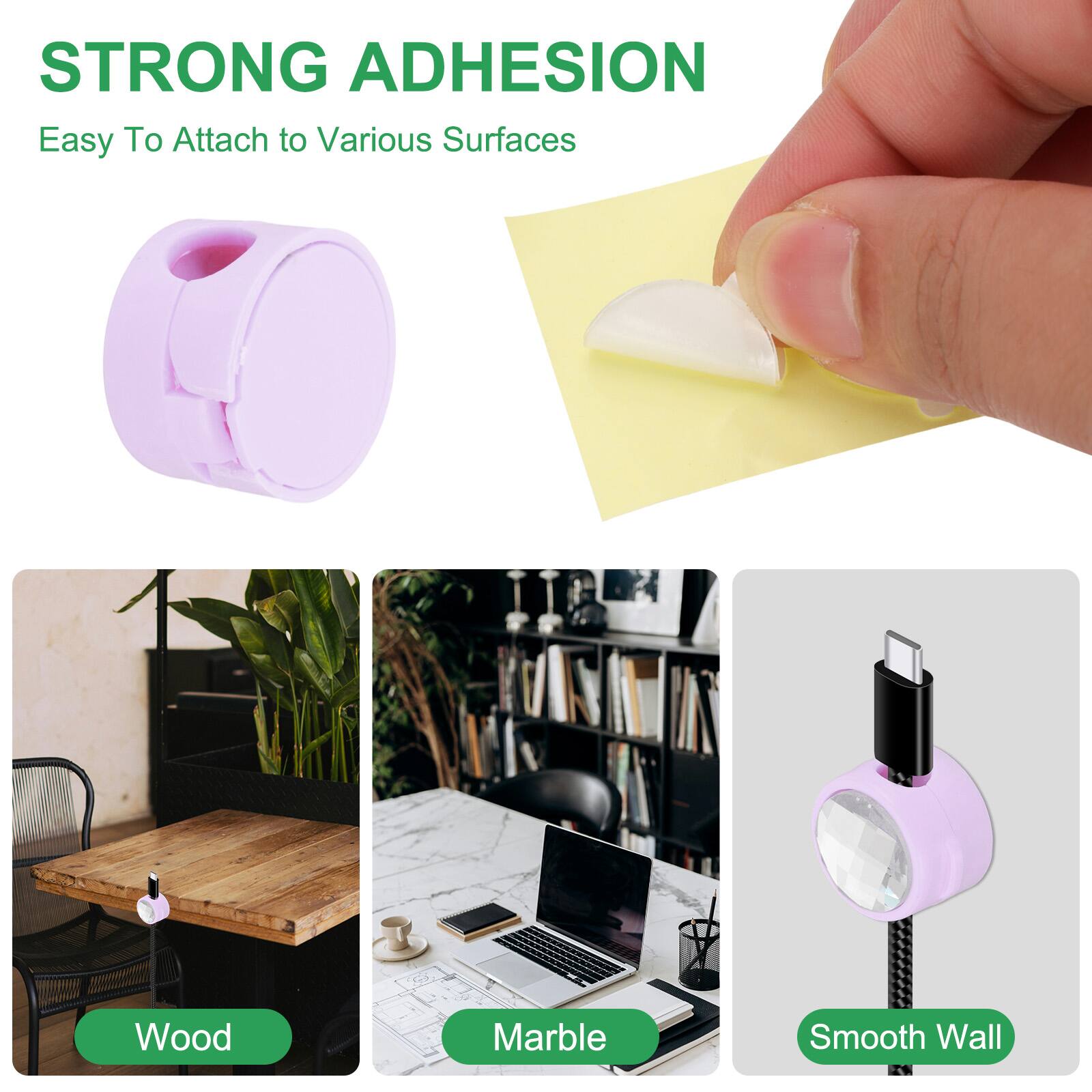 STRONG ADHESION  
Easy To Attach to Various Surfaces  

Wood  
Marble  
Smooth Wall