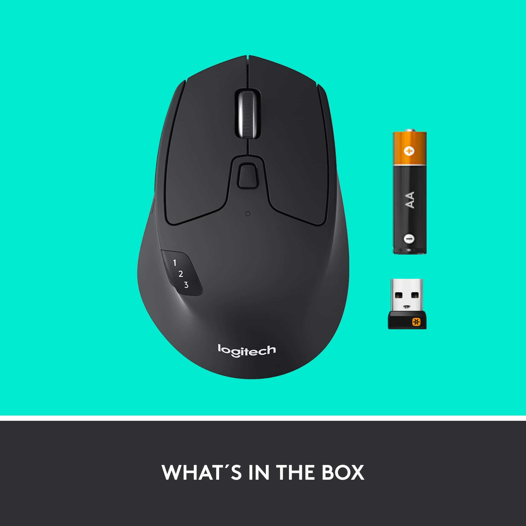 What's in the box: Logitech mouse and USB adapter.