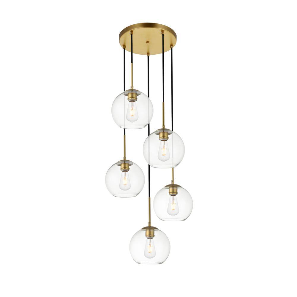 Alt View 2. Living District - Baxter 5 Lights Brass Pendant With Clear Glass - Brass And Clear.
