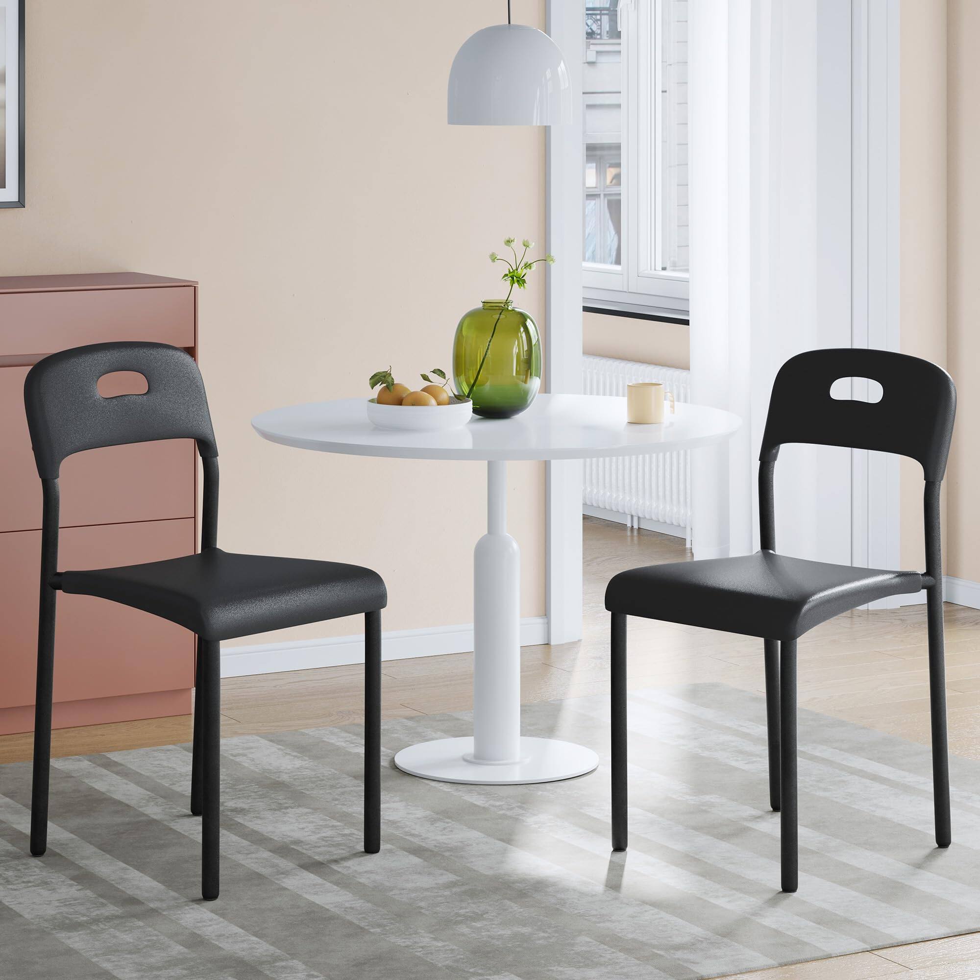 Left. Homhougo - Dining Chairs Set of 2, Stackable Modern Kitchen Chairs, Plastic Dining Room Chair with Metal Legs - Black.