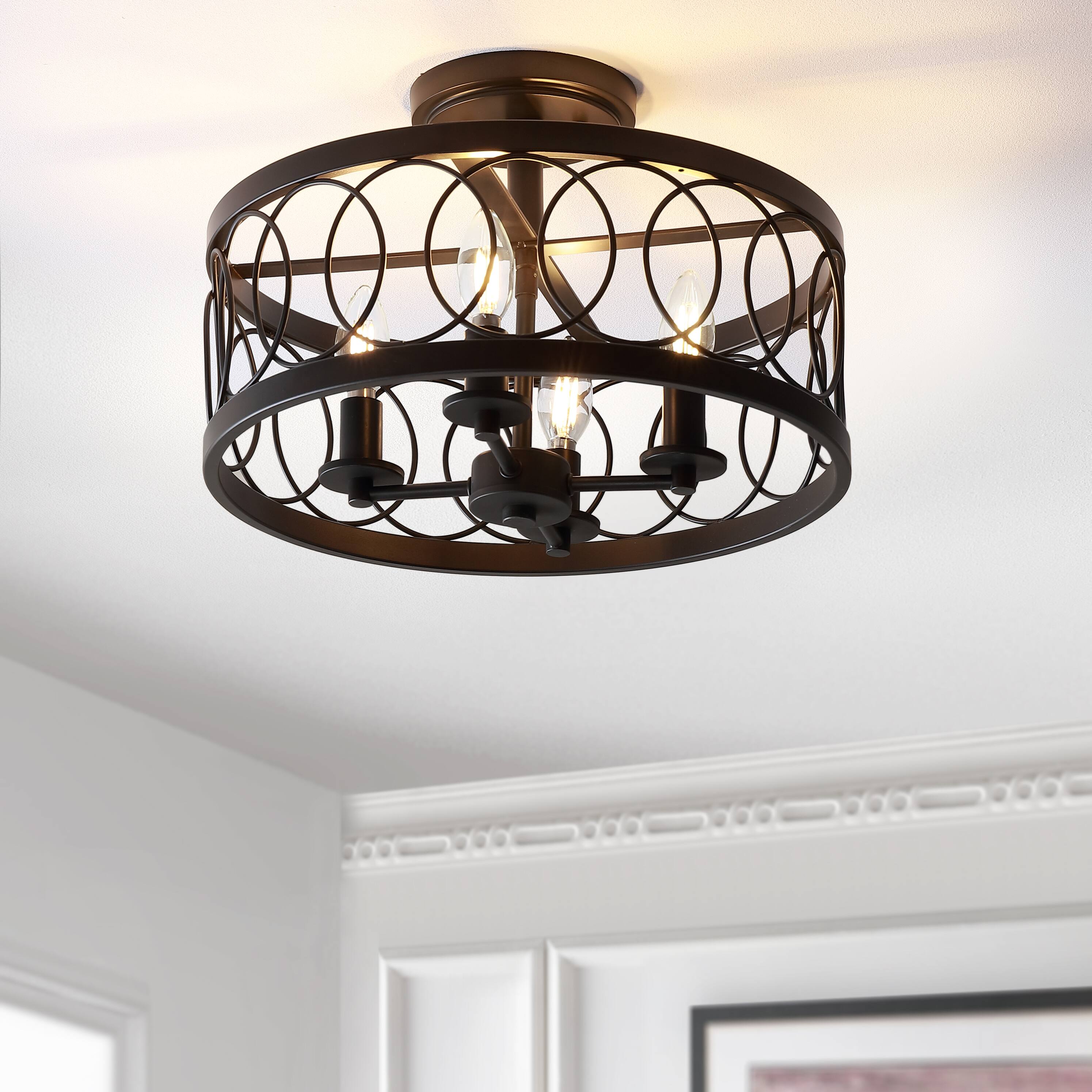 Alt View 1. Jonathan Y - Sylvain 15.5" Metal LED Semi-Flush Mount, Oil Rubbed Bronze - Oil Rubbed Bronze.