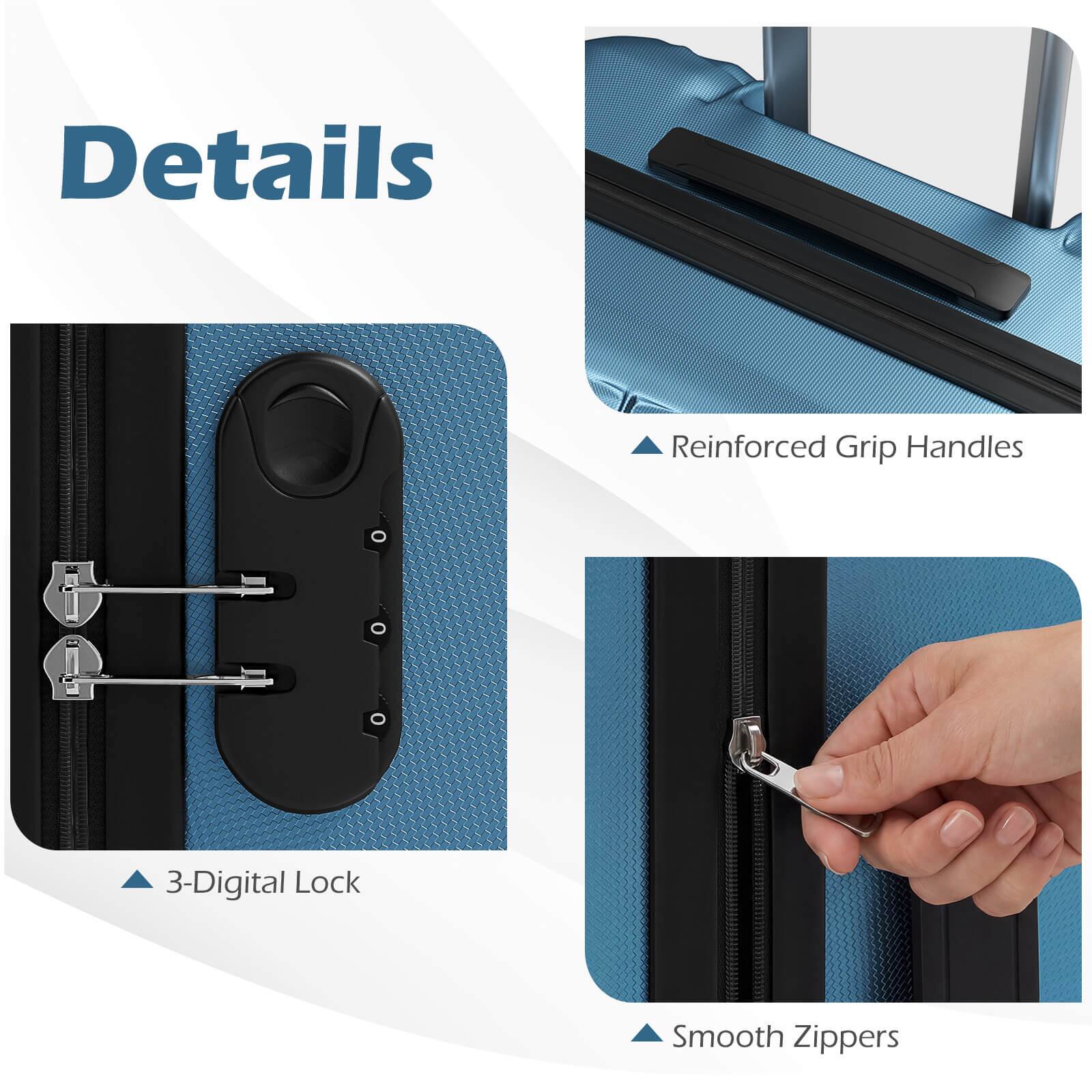Details  
- Reinforced Grip Handles  
- 3-Digital Lock  
- Smooth Zippers