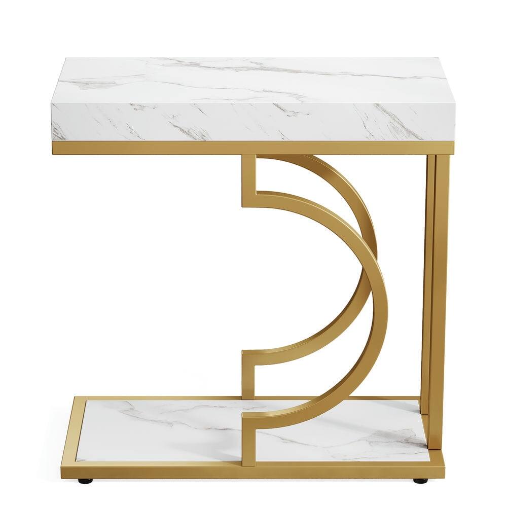 Left. Kadyn - Kadyn Sofa Side End Table, Couch Table,Narrow C Table, Modern Bedside Table with Metal Frame,White & Gold - White.