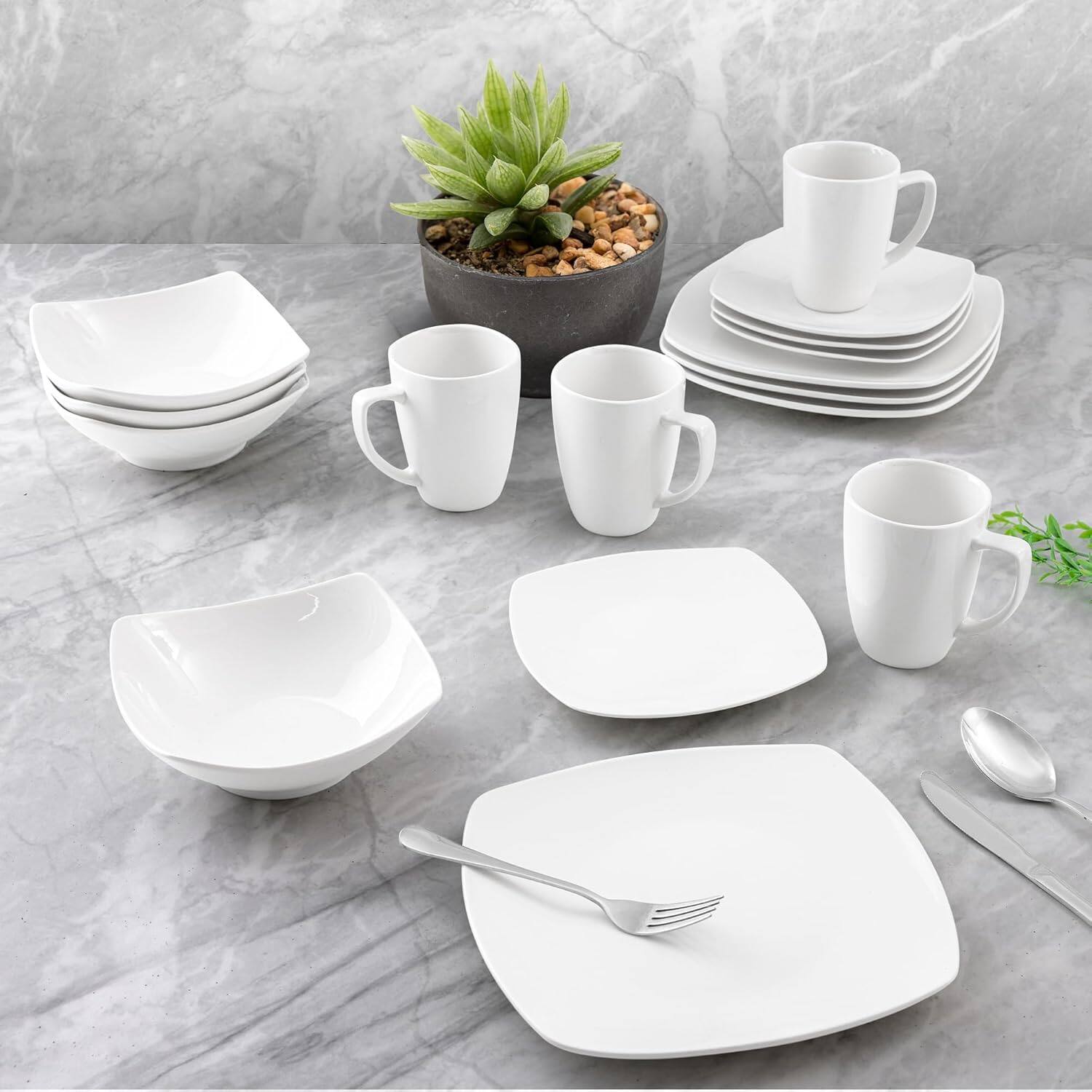 Alt View 1. Zulay Kitchen - Zulay Kitchen Luna Plates and Bowls Sets, 16 Piece Modern Porcelain Dish Set for 4 - Pearl White.