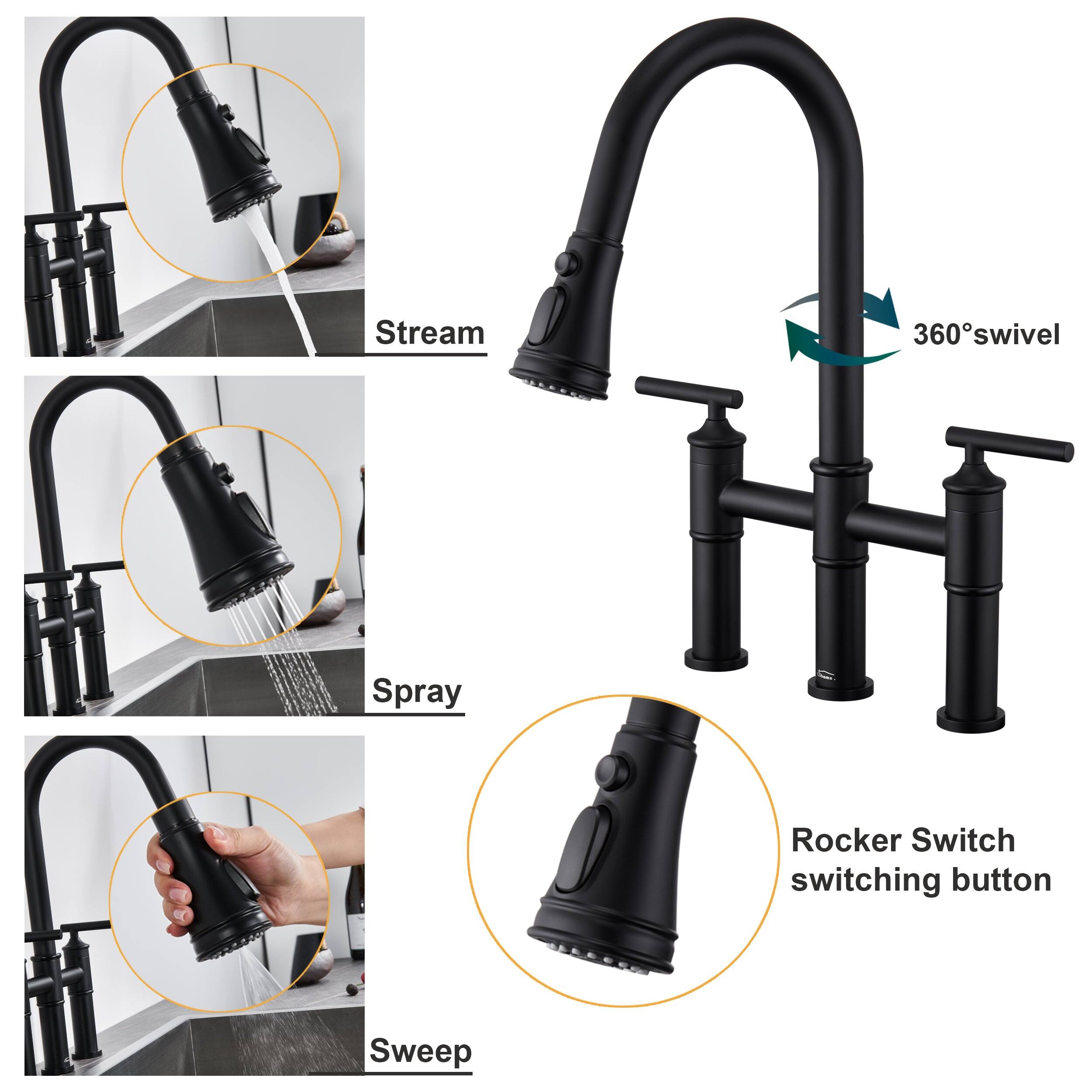 Stream, Spray, Sweep, Rocker Switch switching button, 360° swivel