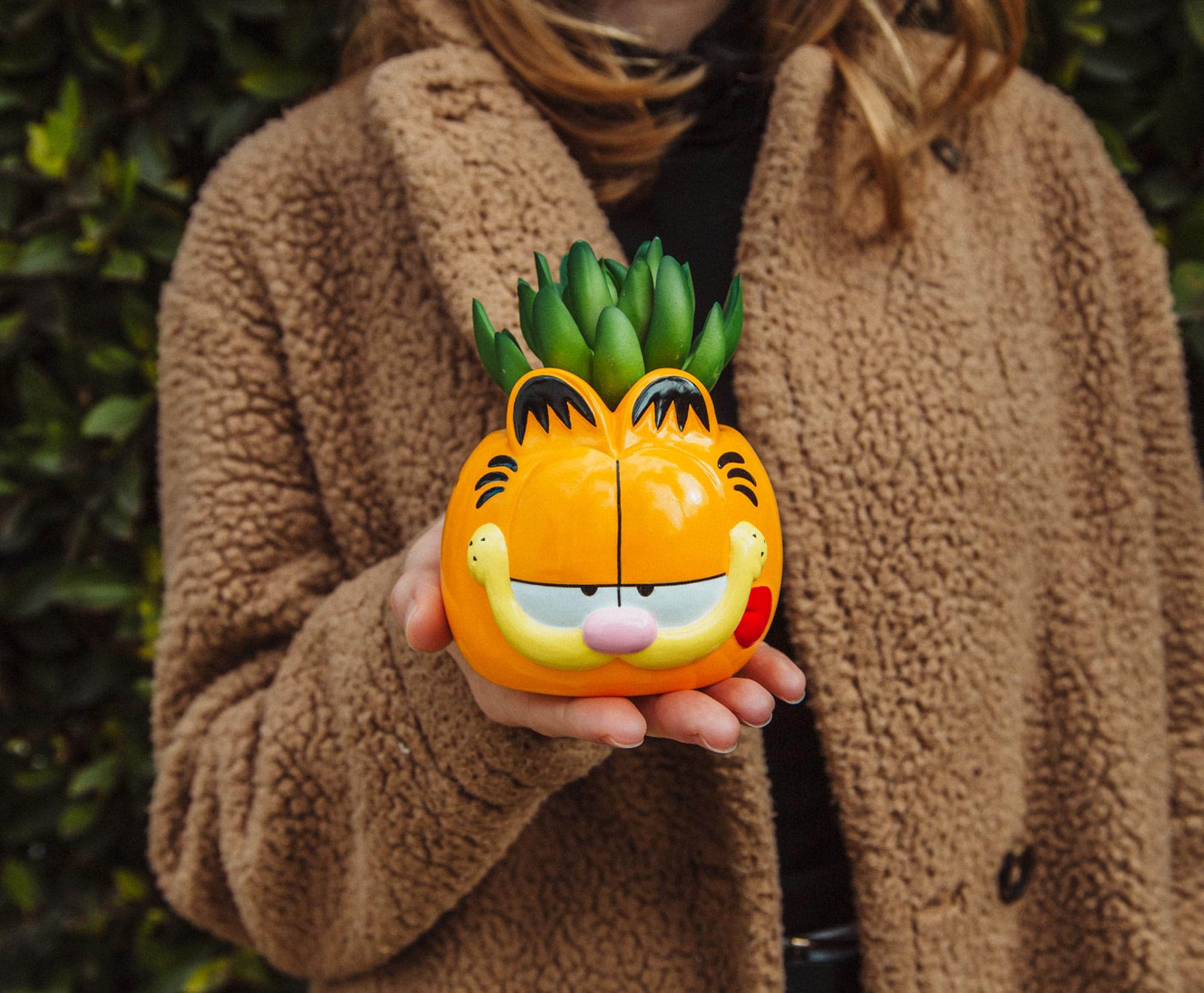 Alt View 5. Silver Buffalo - Garfield 4-Inch Ceramic Mini Planter With Artificial Succulent - Orange.