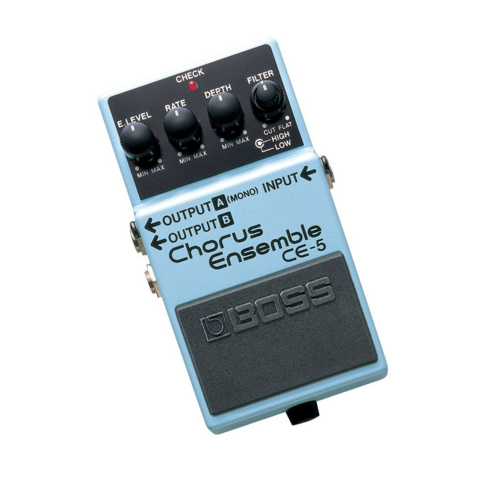 CHECK FILTER DEPTH RATE 8 E.LEVEL FLAT CUT MAX HIGH MIN LOW MAX MIN MIN MAX INPUT A (MONO) OUTPUT Chorus OUTPUT Ensemble CE-5 BOSS
