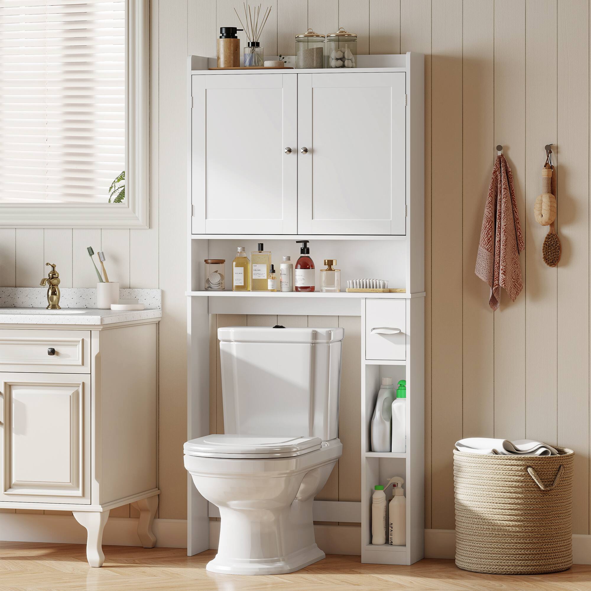 Alt View 1. Homcom - Over the Toilet Storage Cabinet with 2 Doors - White.