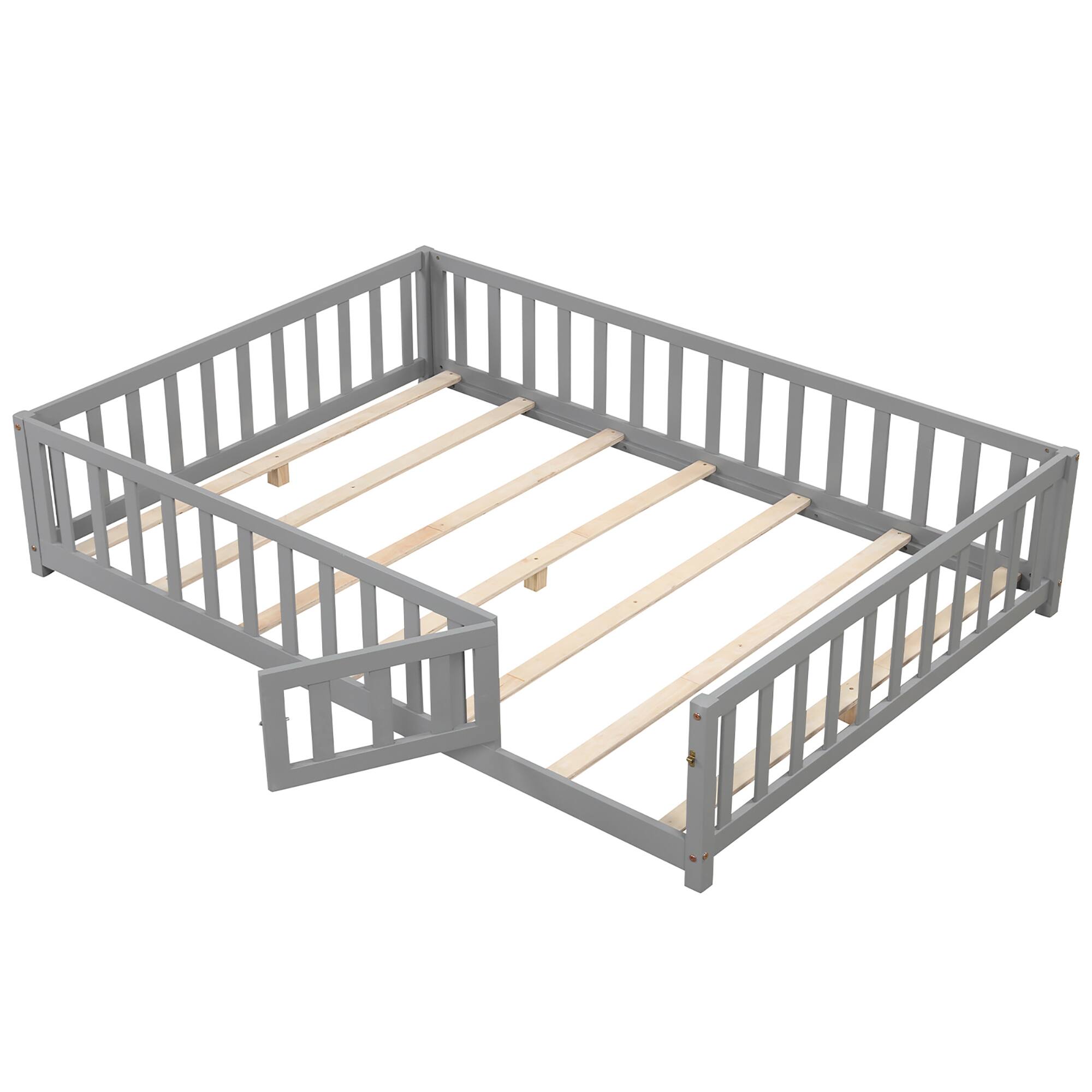 Alt View 9. Gymax - Gymax Full Size Floor Bed Montessori Bed Frame w/ Full-length Guardrails & Safety Door Gray - Gray.
