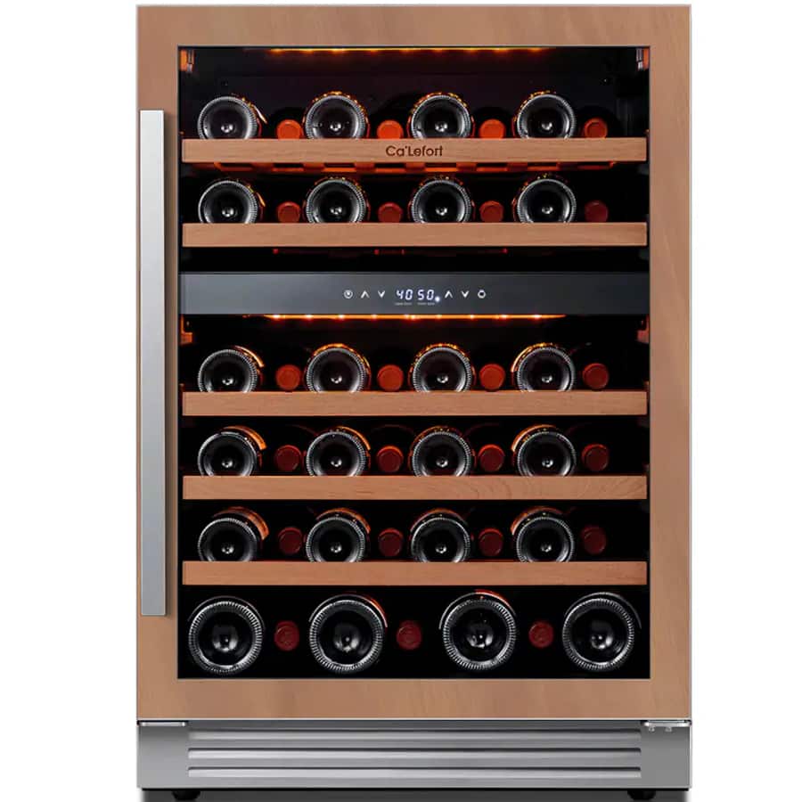 Front. Ca'Lefort - 24 Inch Panel Ready Wine Fridge, 52 bottles, 3 color LED Wine Cooler, Built in Wine Refridgerator (Panels Not Included) - Stainless Steel.