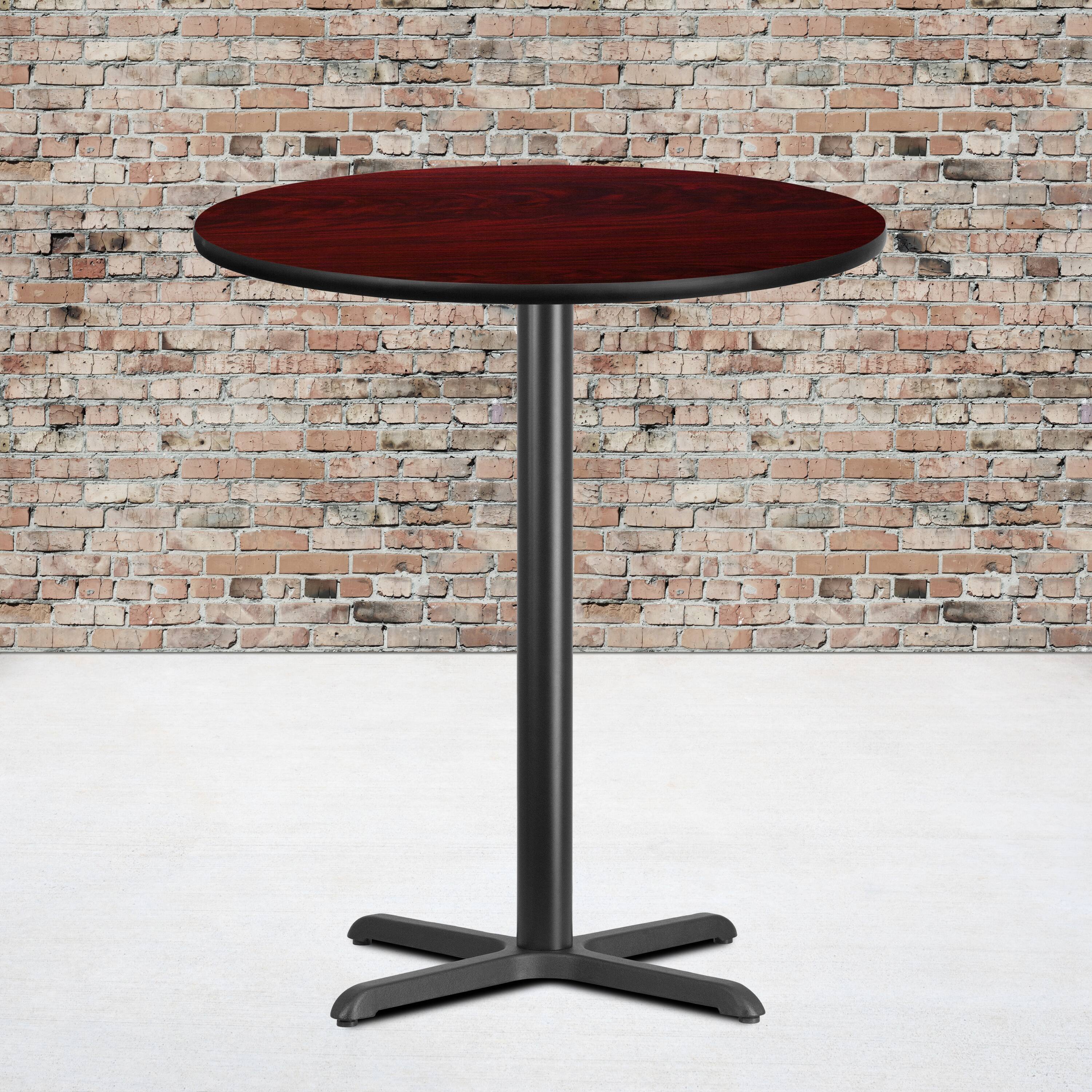 Angle. Flash Furniture - Stiles 36'' Round Mahogany Laminate Table Top with 30'' x 30'' Bar Height Table Base - Brown.