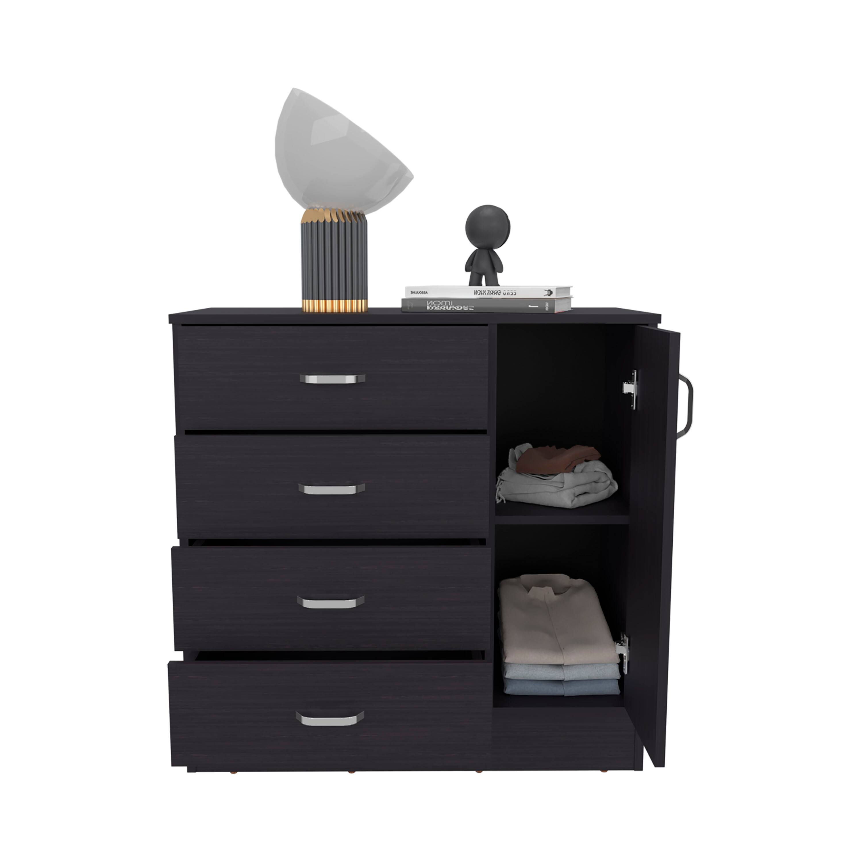 Alt View 4. TuHome - Katie Four Drawer, One Door Dresser With Spacious Storage, Modern Bedroom Organizer - Black.