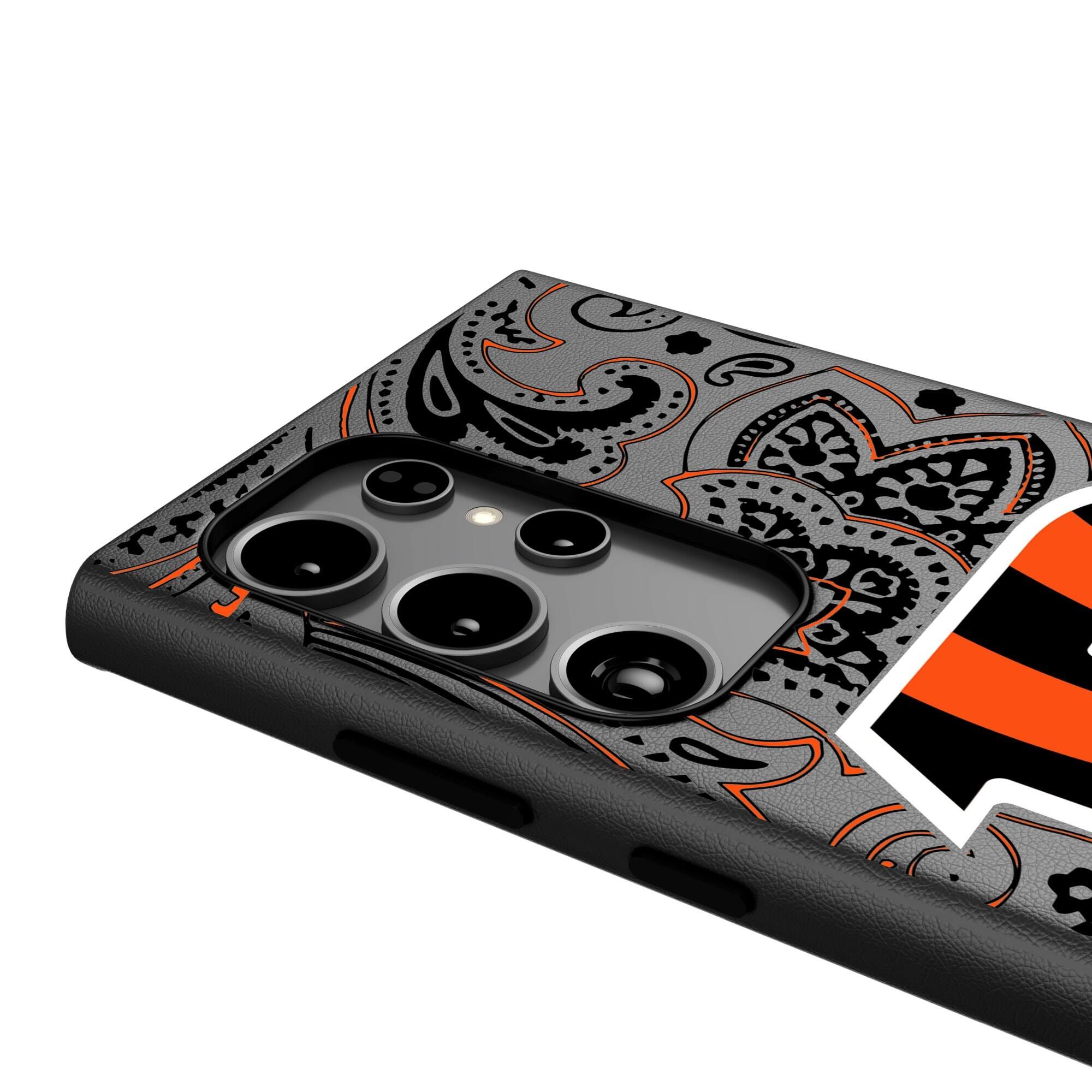 Alt View 3. Keyscaper - Cincinnati Bengals Paisley Galaxy Magnetic Bump Case - S24 - Black.