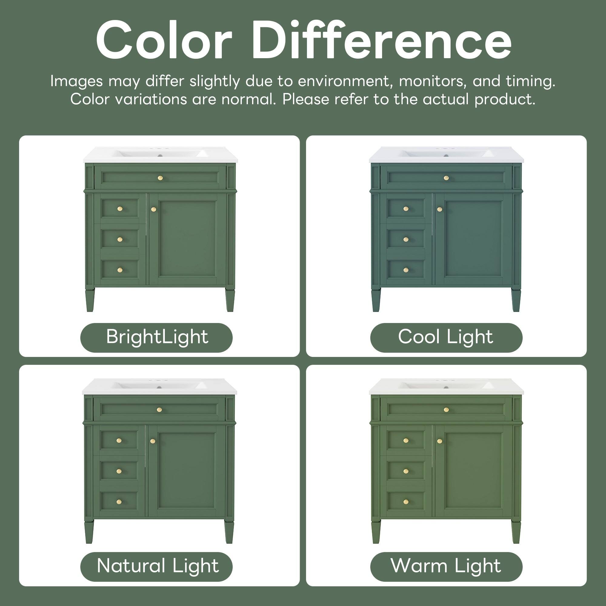 Color Difference  
Images may differ slightly due to environment, monitors, and timing.  
Color variations are normal. Please refer to the actual product.  

Bright Light  
Cool Light  
Natural Light  
Warm Light