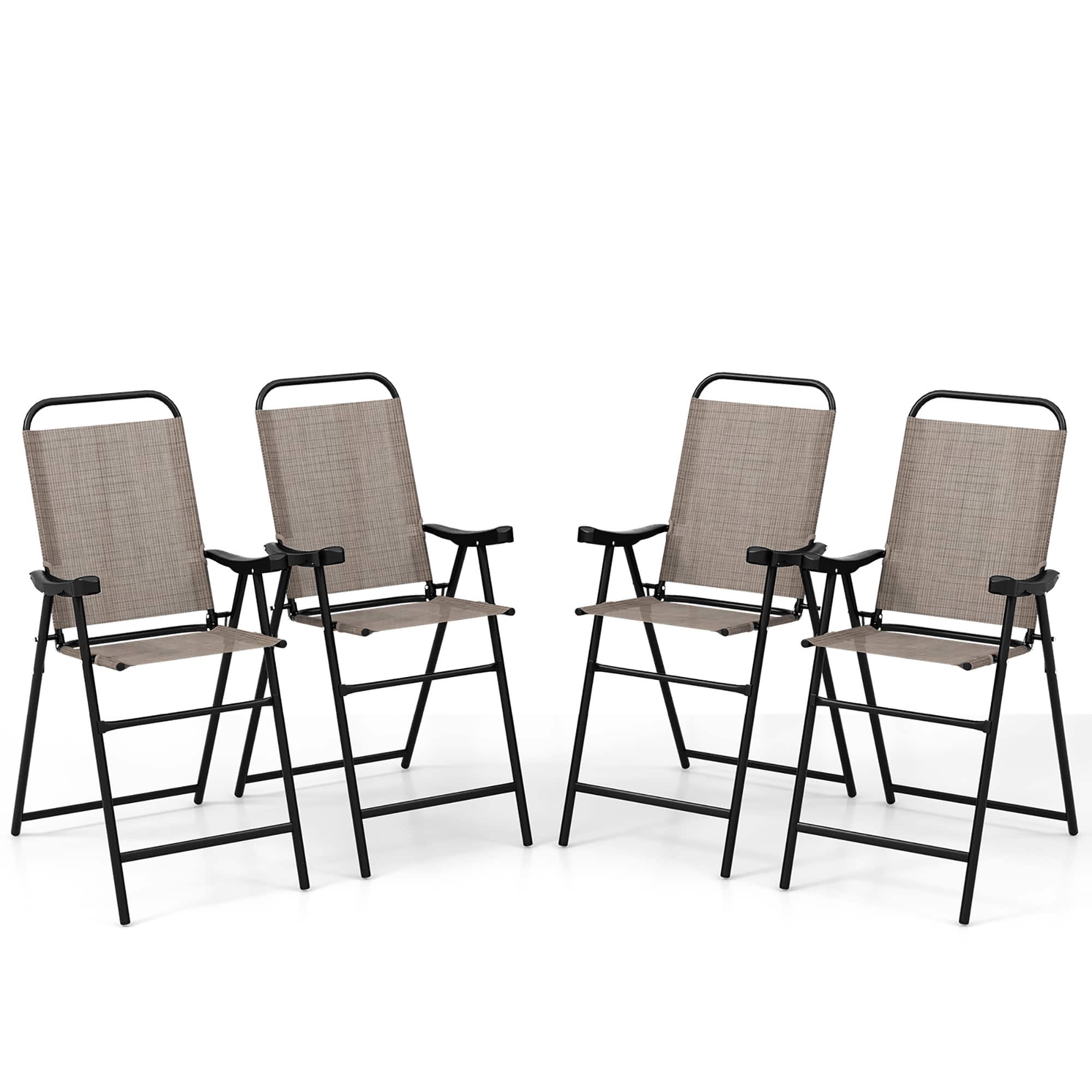 Gymax - 4 PCS Patio Bar Chair Folding Bar Height Metal Frame w/ Footrest Garden - Brown price history on PriceWatchPro