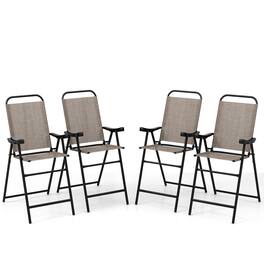 Gymax - 4 PCS Patio Bar Chair Folding Bar Height Metal Frame w/ Footrest Garden - Brown