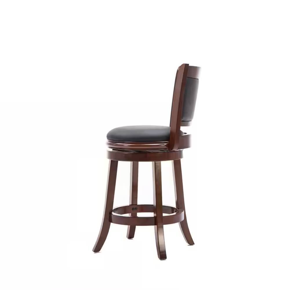 Left. Hivvago - Counter Height Barstool in Cherry Wood Finish with Black Padded Swivel Seat - Multicolored.
