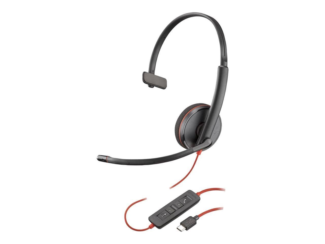 HP - Poly Blackwire 3210 USB-C Headset - Noise Cancelling Mic, Wired, 5.28 ft - Red